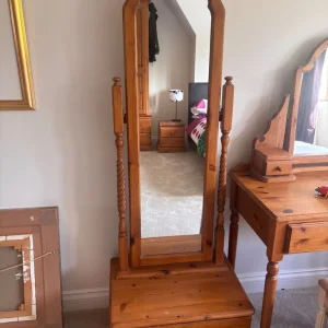 Beautiful pine cheval mirror with draw