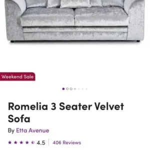 Three Seater Velvet Style Sofa with Footstool - Image 2