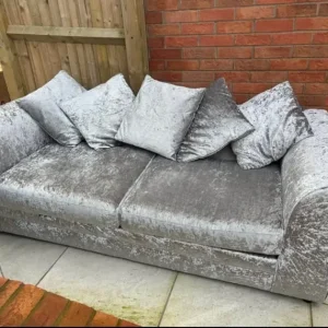 Three Seater Velvet Style Sofa with Footstool