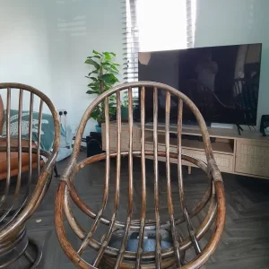 Ann Graves Vintage Bamboo Swivel Chairs - Image 4