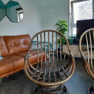 Ann Graves Vintage Bamboo Swivel Chairs - Image 5
