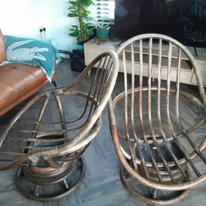 Ann Graves Vintage Bamboo Swivel Chairs - Image 7