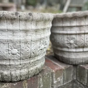 A pair of Large Piecrust top Concrete stone plant pots