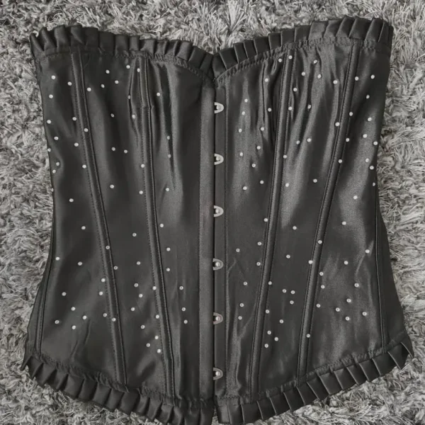 Size XXL black satin steel boned lace up corset with diamantes £8