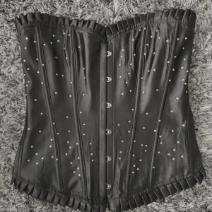 Size XXL black satin steel boned lace up corset with diamantes £8