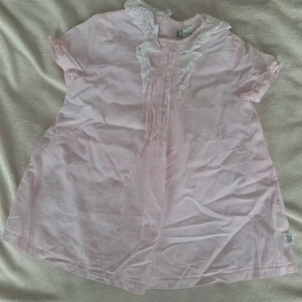 Pink And White Short Sleeved Dress Tutto Piccolo Size 12 Months