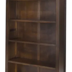 BOSTON WIDE TALL 5 SHELF OPEN BOOKCASE ADJUSTABLE SHELVES IN DARK STAINED WOOD - Image 2
