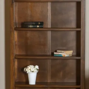 BOSTON WIDE TALL 5 SHELF OPEN BOOKCASE ADJUSTABLE SHELVES IN DARK STAINED WOOD - Image 3