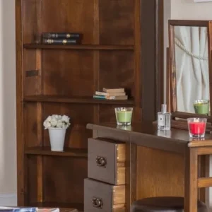 BOSTON WIDE TALL 5 SHELF OPEN BOOKCASE ADJUSTABLE SHELVES IN DARK STAINED WOOD - Image 4