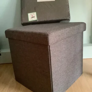 New Grey Sturdy Storage Cube Footstool Poufée