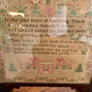 Antique 1849 Sampler by Elizabeth Beaty – Mahogany Fire Screen Frame - Image 4