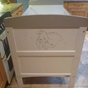 Grey & White Dumbo Cot Bed & Waterproof Mattress in Ex Condition - Image 6