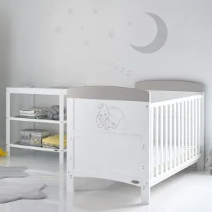 Grey & White Dumbo Cot Bed & Waterproof Mattress in Ex Condition