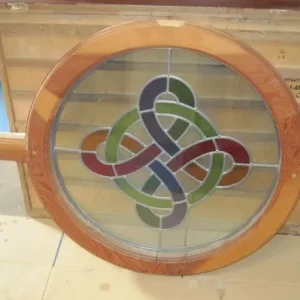 Stained Glass Circular Window Panel - Oregon Pine Salvage Piece - Image 2