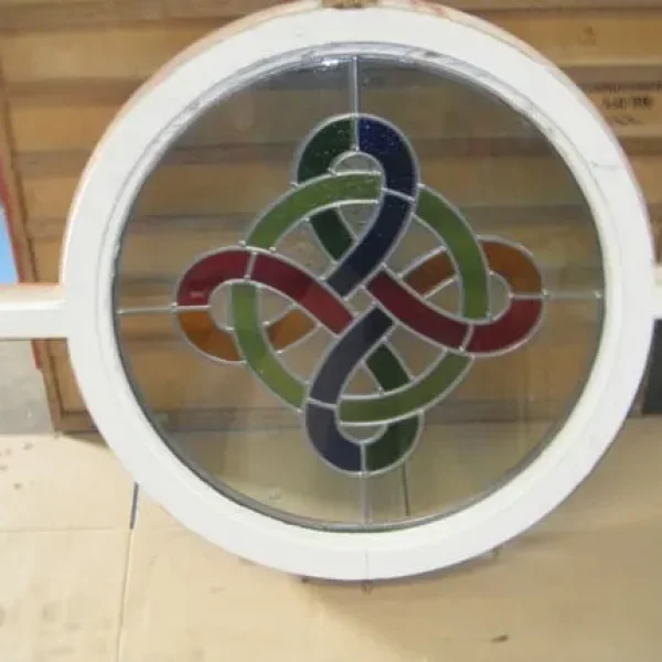 Stained Glass Circular Window Panel - Oregon Pine Salvage Piece