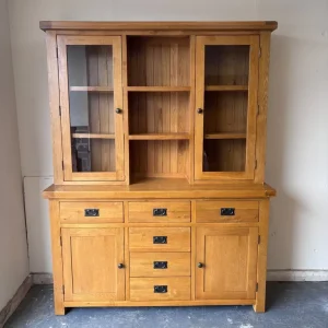 Solid oak large dresser with glazed top