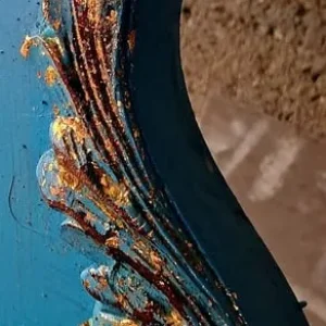 Antique ornate sideboard in turquoise and gold - Image 2