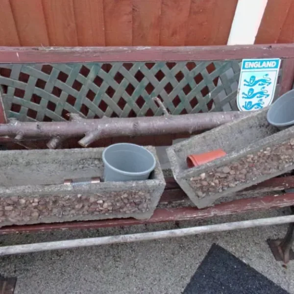 Garden Bench with Metal Sides and Garden Tools