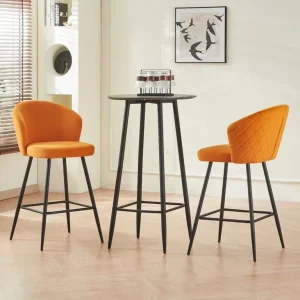 Dellaposta Modern 67cm Velvet Bar Stools with Diamond Tufted Back (Set of 2) - Image 2