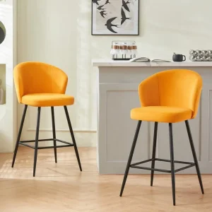 Dellaposta Modern 67cm Velvet Bar Stools with Diamond Tufted Back (Set of 2)