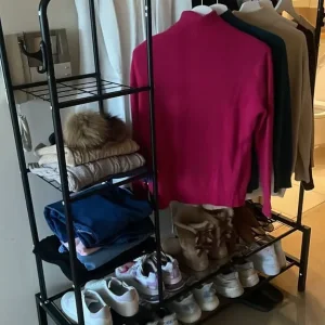 Clothes Rail with Double Hanging, Shoe Rack, and Coat Hooks - Image 2