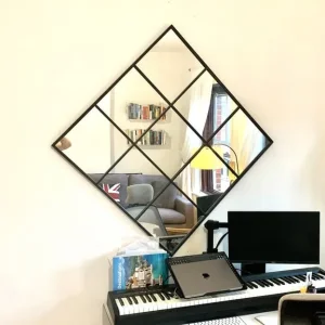 Large square black metal mirror - Image 4