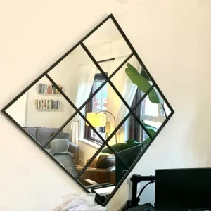 Large square black metal mirror
