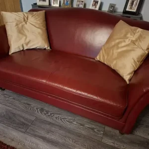 MARKS AND SPENCER RED LEATHER SOFAS X 2 - Image 3