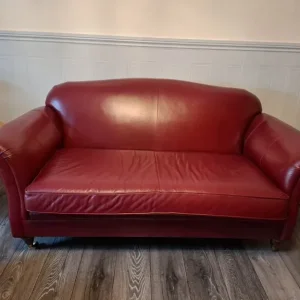 MARKS AND SPENCER RED LEATHER SOFAS X 2 - Image 4