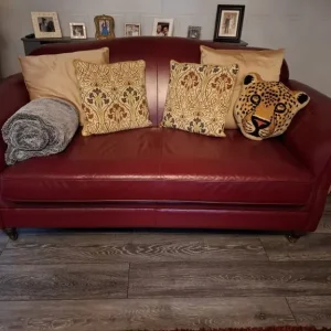 MARKS AND SPENCER RED LEATHER SOFAS X 2