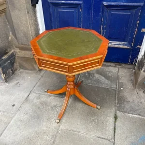 Octagonal Leather Top Drum Table with 2 Drawers