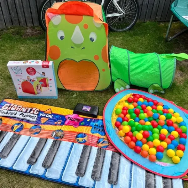 Garden toys, play tunnels, tents, ball pool, giant piano