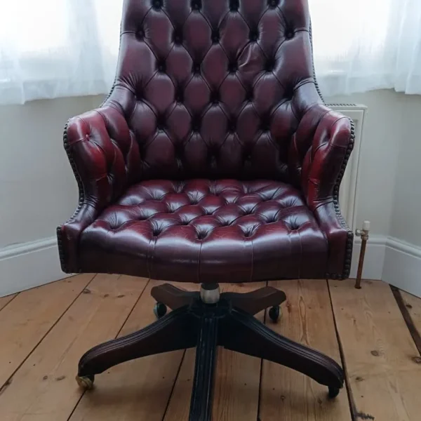 Vintage Tufted Office Chair – Leather, Reclines