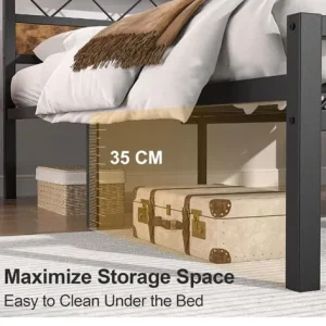Double bed frame with wooden headboard - Image 2