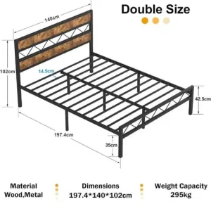 Double bed frame with wooden headboard - Image 6