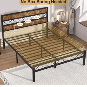 Double bed frame with wooden headboard
