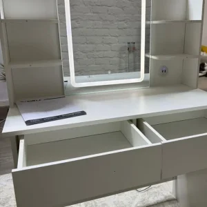 White Vanity Dressing Table with LED Mirror & Storage – Modern & Stylish - Image 4
