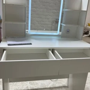 White Vanity Dressing Table with LED Mirror & Storage – Modern & Stylish - Image 7