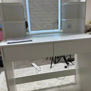 White Vanity Dressing Table with LED Mirror & Storage – Modern & Stylish - Image 8