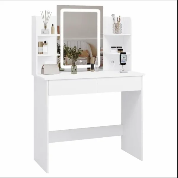 White Vanity Dressing Table with LED Mirror & Storage – Modern & Stylish