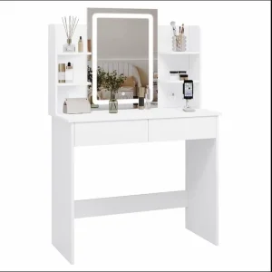 White Vanity Dressing Table with LED Mirror & Storage – Modern & Stylish