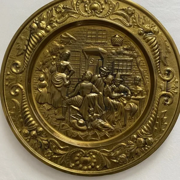 Vintage large brass plate with hanging hook