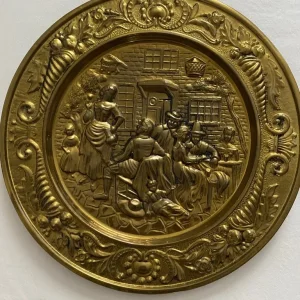 Vintage large brass plate with hanging hook