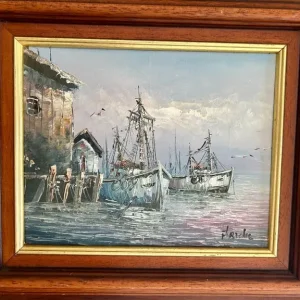Set of Two Vintage Harbour Scene Oil Paintings – Signed “Florence” - Image 3