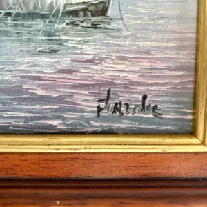 Set of Two Vintage Harbour Scene Oil Paintings – Signed “Florence” - Image 5