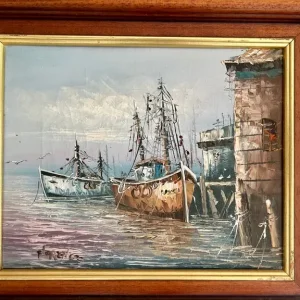 Set of Two Vintage Harbour Scene Oil Paintings – Signed “Florence” - Image 6