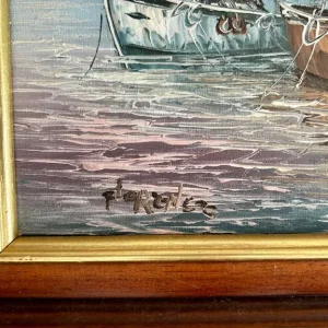 Set of Two Vintage Harbour Scene Oil Paintings – Signed “Florence” - Image 7