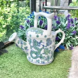 Vintage porcelain watering can with dragon and birds - Image 2