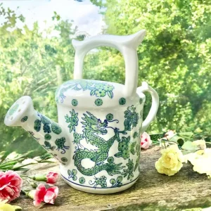 Vintage porcelain watering can with dragon and birds - Image 3