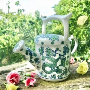Vintage porcelain watering can with dragon and birds - Image 4